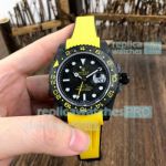 Replica Rolex GMT Master II Black Carbon Fiber Watch Yellow Rubber Strap
